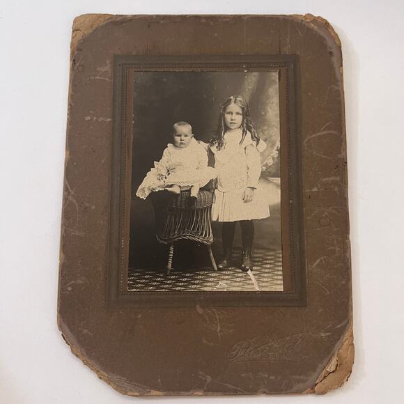 None Other - Curly Hair Girl & Baby Rinebold Auburn IN Antique Victorian CDV Card TK3-P